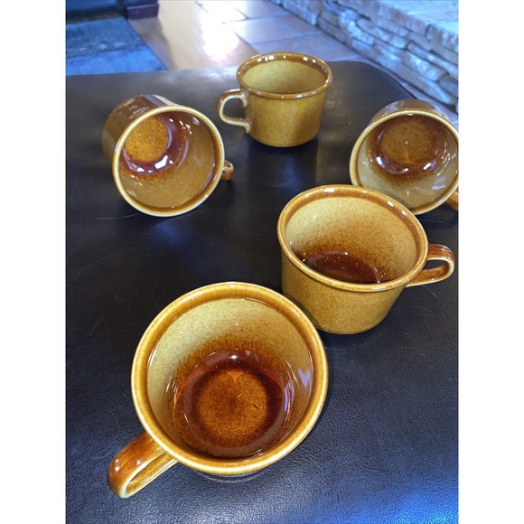 5 Piece Set Lot Vintage 1970s Taylor Smith Honey Gold Coffee Mugs Retro Diner - Picture 2 of 7